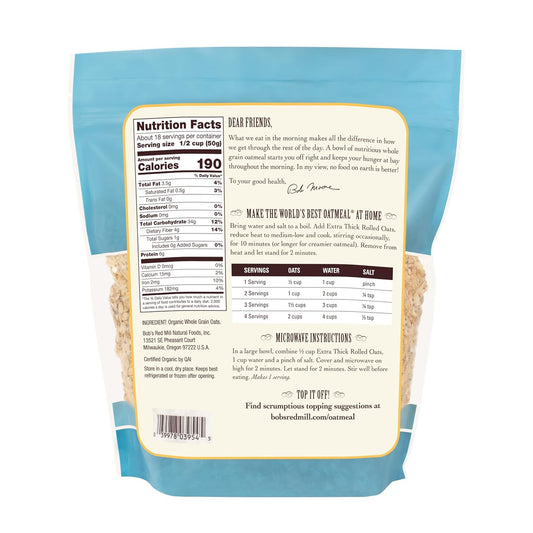 Bob's Red Mill Organic Extra Thick Rolled Oats, 32oz (Pack of 4) - Non GMO, Whole Grain, Vegan, Kosher