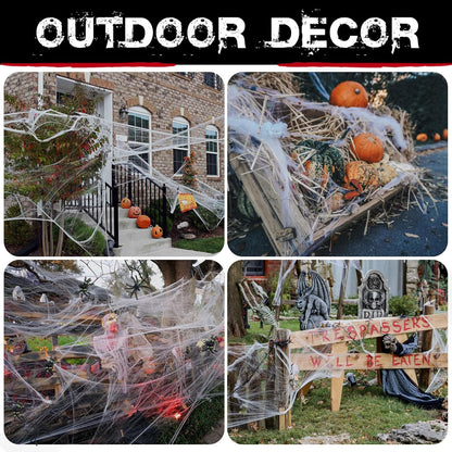 Halloween Spider Webs  1400 sqft Halloween Spider Webs Decorations with 150 Extra Fake Spiders, Super Stretchy Cobwebs for Halloween Decor Indoor and Outdoor