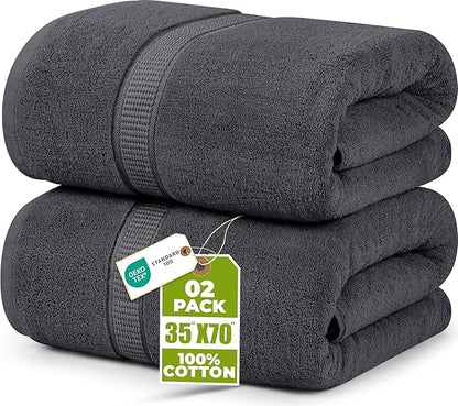 Utopia Towels Jumbo Bath Sheet 2 Piece, 600 GSM, 35 by 70 Inches, 100% Ring Spun Cotton, Absorbent and Quick Dry Extra Large Bath Towel, Grey